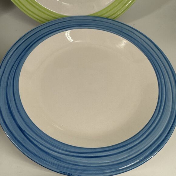 Dinner Plates Lot of 6 Gibson Everyday China 10 3/4" D Blue Red Green Stripe - Picture 4 of 8
